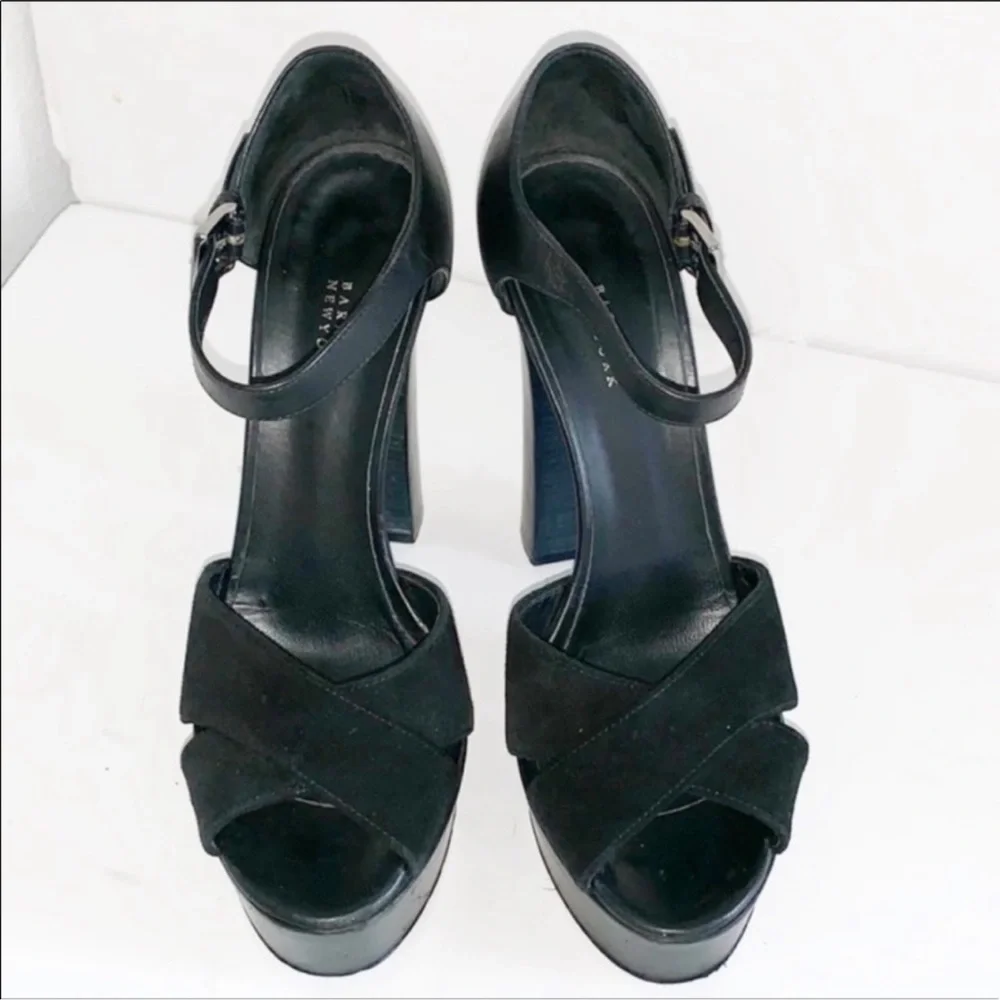 Authentic Barney's New York designer suede & leather platform sandals heels 8.5